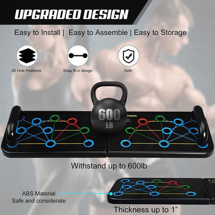 Ulepszona deska push-up | Wysokiej jakości tworzywo ABS | Uchwyty antypoślizgowe | Pozycja z odblokowanymi kolorami | Ładowność 660 zakończenia | montaż instalacji | Sprzęt do ćwiczeń w domu i na świeżym powietrzu