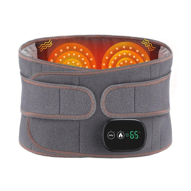 Pas do Masażu i Ogrzewania Ledźwiowego | Technologia Podczerwieni | Relaks Mięśni | Regulowany | Ładowanie USB | 3 Ustawienia temperatury | Wibracje Podwójnego Silnika | Przenośny | Szary