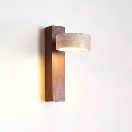 Kinkiet LumenAisle | Naturalny trawertyn i drewno | Japoński projekt Wabi-Sabi | Minimalistyczne oświetlenie LED | Łatwa instalacja | Ciepłe białe światło | Idealny do sypialni, salonów, korytarzy