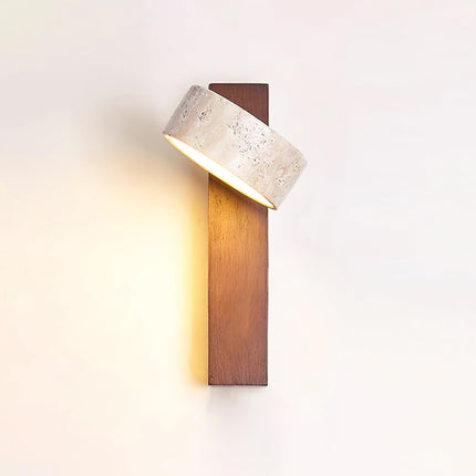 Kinkiet LumenAisle | Naturalny trawertyn i drewno | Japoński projekt Wabi-Sabi | Minimalistyczne oświetlenie LED | Łatwa instalacja | Ciepłe białe światło | Idealny do sypialni, salonów, korytarzy