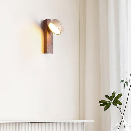Kinkiet LumenAisle | Naturalny trawertyn i drewno | Japoński projekt Wabi-Sabi | Minimalistyczne oświetlenie LED | Łatwa instalacja | Ciepłe białe światło | Idealny do sypialni, salonów, korytarzy