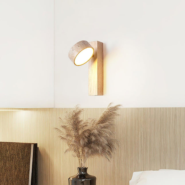 Kinkiet LumenAisle | Naturalny trawertyn i drewno | Japoński projekt Wabi-Sabi | Minimalistyczne oświetlenie LED | Łatwa instalacja | Ciepłe białe światło | Idealny do sypialni, salonów, korytarzy
