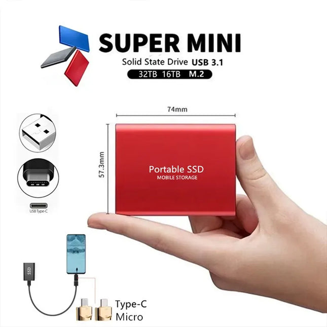 Przenośna pamięć masowa SSD 1 TB | Szybki transfer danych USB 3.1 | Lekki i trwały | Zgodność typu C | Zawiera adapter OTG | Nadaje się do systemu Windows i macOS