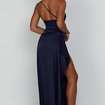 Ewa | Plisowana Satynowa Sukienka Maxi | Elegancka suknia z rozcięciem na jedno ramię na eleganckie wydarzenia