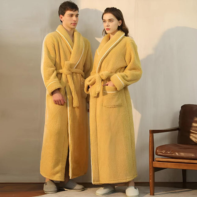 Luksusowy szlafrok z polaru Sherpa | Szlafrok unisex z szalowym kołnierzem i kieszeniami | Przytulna tkanina flanelowa w kolorze koralowym zapewnia wygodę przez cały rok | Miękka i lekka konstrukcja | Idealny prezent | Można prać w praktyce