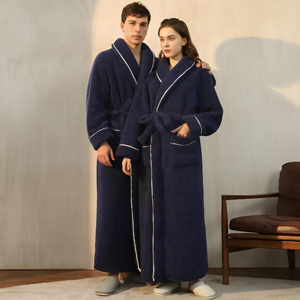 Luksusowy szlafrok z polaru Sherpa | Szlafrok unisex z szalowym kołnierzem i kieszeniami | Przytulna tkanina flanelowa w kolorze koralowym zapewnia wygodę przez cały rok | Miękka i lekka konstrukcja | Idealny prezent | Można prać w praktyce