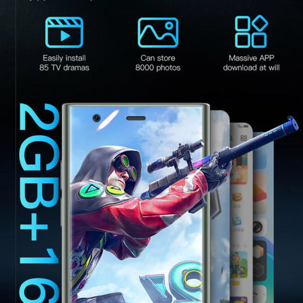 Najmniejszy smartfon na świecie | Androida 8.1 | 3,0-calowy ekran | 2GB RAM | Pamięć 16 GB | GPS | Bluetooth | Wi-Fi | USB-C | Minitelefon gotowy do obsługi aplikacji