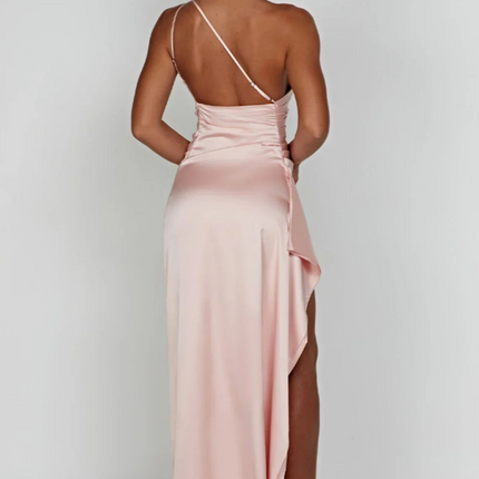 Ewa | Plisowana Satynowa Sukienka Maxi | Elegancka suknia z rozcięciem na jedno ramię na eleganckie wydarzenia