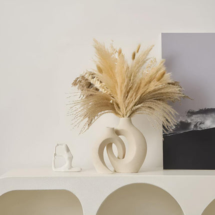 Duet wazonów Unity inspirowany stylem skandynawskim | Blokujący ceramiczny | Nowoczesny, nowoczesny wystrój salonu lub blatu | Zrównoważone materiały | Zawiera duży i mały waz | Ponadczasowe neutralne odcienie 