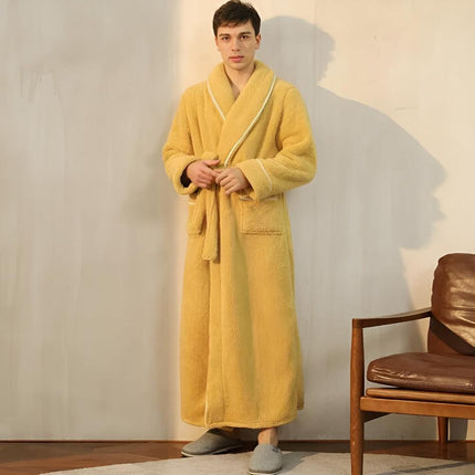 Luksusowy szlafrok z polaru Sherpa | Szlafrok unisex z szalowym kołnierzem i kieszeniami | Przytulna tkanina flanelowa w kolorze koralowym zapewnia wygodę przez cały rok | Miękka i lekka konstrukcja | Idealny prezent | Można prać w praktyce