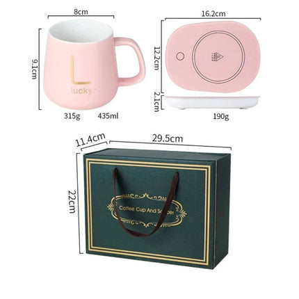 Noustia | Zestaw prezentowy z ceramicznym kubkiem samopodgrzewającym | Elektryczny podgrzewacz na USB | kontrola temperatury | Złota łyżeczka w komplecie | Pojemność 350ml | Idealne do domu i biura