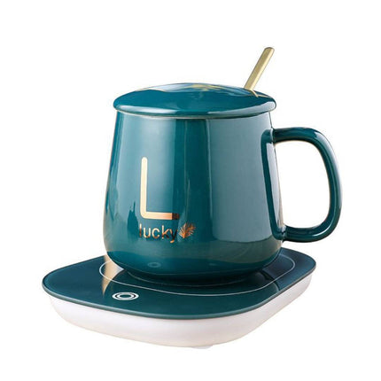 Noustia | Zestaw prezentowy z ceramicznym kubkiem samopodgrzewającym | Elektryczny podgrzewacz na USB | kontrola temperatury | Złota łyżeczka w komplecie | Pojemność 350ml | Idealne do domu i biura