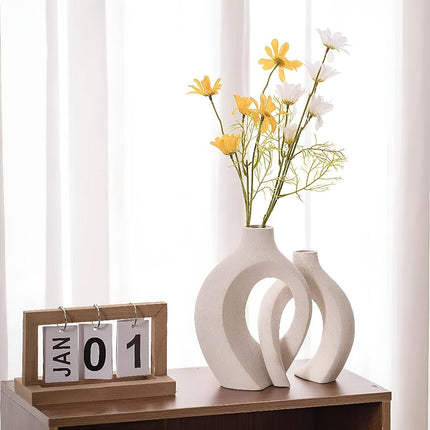 Duet wazonów Unity inspirowany stylem skandynawskim | Blokujący ceramiczny | Nowoczesny, nowoczesny wystrój salonu lub blatu | Zrównoważone materiały | Zawiera duży i mały waz | Ponadczasowe neutralne odcienie 