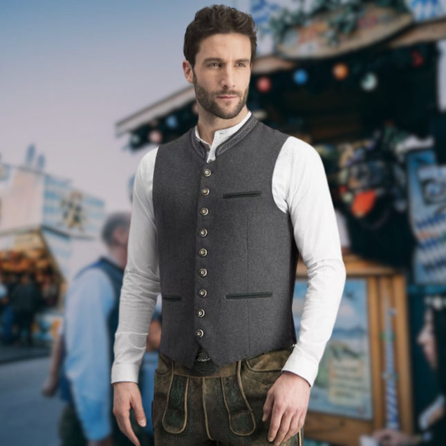 Dario | Męska autentyczna kamizelka trachtowa ze skórzanymi szelkami na Oktoberfest | Tradycyjny bawarski design