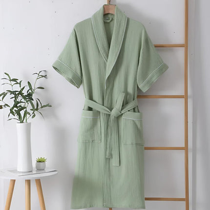 Bawełniana szata unisex z krótkim rękawem | Lekka dwuwarstwowa gaza | Oddychający i miękki | Można prać w praktyce | Idealny do wypoczynku i relaksu | Rozmiary M-XL | Idealny prezent na specjalne okazje
