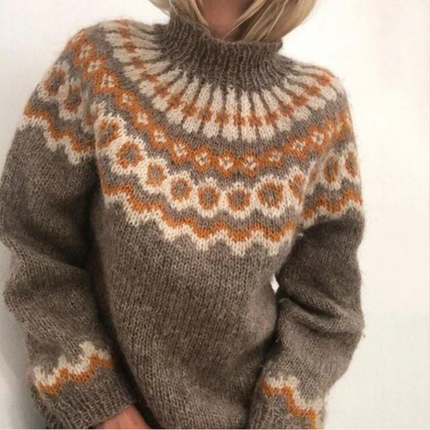Damski sweter z golfem Else | Ciepły dzianinowy wzór geometryczny | Elegancki, luźny krój do biura i na co dzień | Miękki, trwały materiał