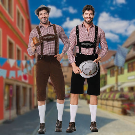Tradycyjny bawarski strój męski Hugo Lederhosen | Trzyczęściowy strój na Oktoberfest ze skórzanymi szelkami i haftem