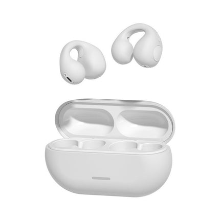 Bezprzewodowe stosowanie na przewodnictwo kostne Redukcja hałasu | Zacisk na ucho Bluetooth | Ergonomiczne chore | Trwała drewnoodporność IPX5 | Czarno-biały | Ładowanie typu C | 4-8h Odtwarzanie | Wyświetlacz mocy LED