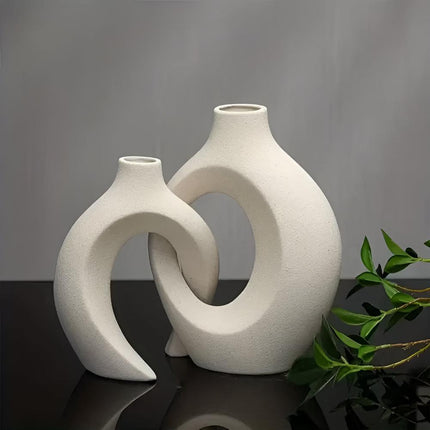Duet wazonów Unity inspirowany stylem skandynawskim | Blokujący ceramiczny | Nowoczesny, nowoczesny wystrój salonu lub blatu | Zrównoważone materiały | Zawiera duży i mały waz | Ponadczasowe neutralne odcienie 