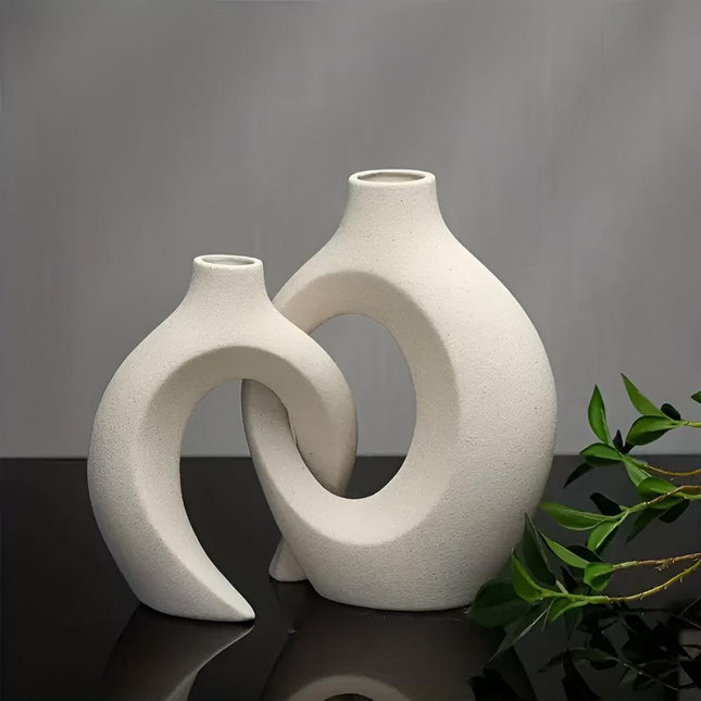 Duet wazonów Unity inspirowany stylem skandynawskim | Blokujący ceramiczny | Nowoczesny, nowoczesny wystrój salonu lub blatu | Zrównoważone materiały | Zawiera duży i mały waz | Ponadczasowe neutralne odcienie 