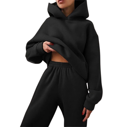 DOLLY | Damski zestaw oversize z wąskimi i spodniami dresowymi z wysokim stanem | Przytulny dwuczęściowy dres | Ciepła tkanina | Stylowy, swobodny krój | Odzież jesienno-zimowa