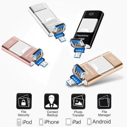 Pamięć flash USB Rozszerzenie pamięci dla iPhone'a, iPada i systemu Android | kompatybilność z urządzeniem | Złącza USB 3.0 i Lightning | Ochrona zaszyfrowanych plików | Opcje 8–64 GB