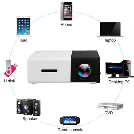 Miniprojektor Ultra HD | Przenośna i kompaktowa konstrukcja | Obsługa rozdzielczości Full HD 1080P | Projekty do 170 cali | Wiele interfejsów: HDMI, USB, audio | Łatwa instalacja | Idealny do filmów, gier wideo i użytku na zewnątrz