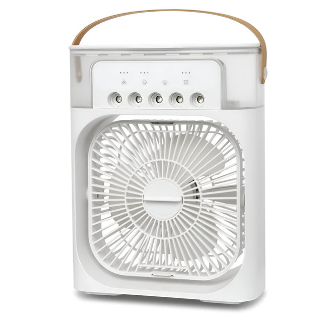 Przenośna chłodnica powietrza 3 w 1 | Nawilżacz | Oczyszczacz | 10W | Zbiornik 700ml | Zasilanie USB/AC | Idealny do sypialni, biura | Lampka nocna LED | Regulowane prędkości wentylatora | Chłodzenie wyparne | 720g | Kompaktowy i elegancki wygląd