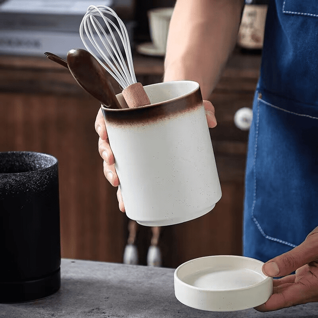 Uchwyt na kuchnię w stylu japońskim z uchwytem ceramicznym | Organizer na blat kuchenny | duże oferują przyborów kuchennych | Oszczędzające miejsce rozwiązania dekoracyjne | Idealny dla kuchni domowej
