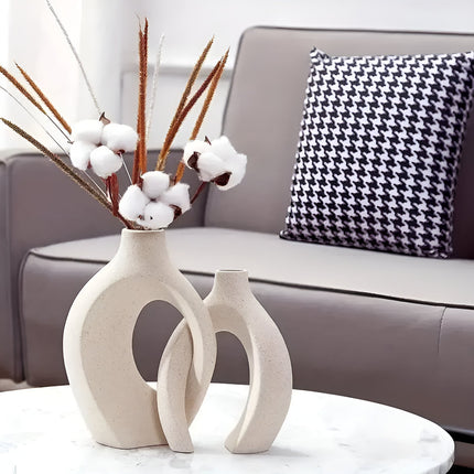 Duet wazonów Unity inspirowany stylem skandynawskim | Blokujący ceramiczny | Nowoczesny, nowoczesny wystrój salonu lub blatu | Zrównoważone materiały | Zawiera duży i mały waz | Ponadczasowe neutralne odcienie 