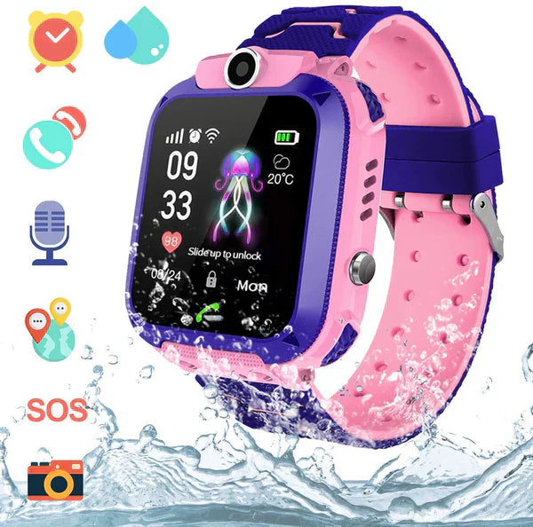 KidGuard | Inteligentny zegarek GPS dla dzieci | Lokalizacja i połączenie w czasie rzeczywistym | Przycisk SOS | Geofencing | Wbudowana kamera | Wodoodporny | Akumulator | Lekki i wygodny | Do szkoły i zabaw na świeżym powietrzu