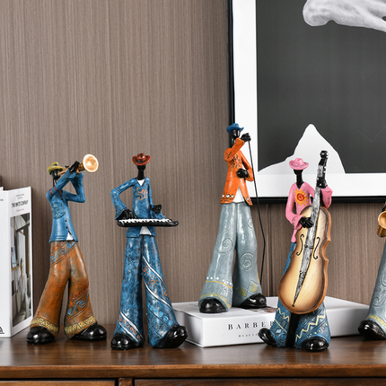 Rzeźba artystyczna zespół Rynx | Ręcznie wykonana żywiczne figurki muzyków | Unikalny wystrój domu | Kolekcjonerska statua | Prezenty dla fanów Rynx | Projekt w stylu vintage | Piosenkarz, gitara, fortepian, saksofon, trąbka