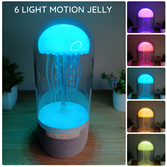 Przenośna lampa z pływającą meduzą | Głośnik Bluetooth | 8 zmieniających kolory świateł LED | Akumulator USB-C | Wystrój Pokoju | Relaks i Imprezowa Atmosfera | Intuicyjne sterowanie dotykowe | Nowoczesne urządzenie audiowizualne