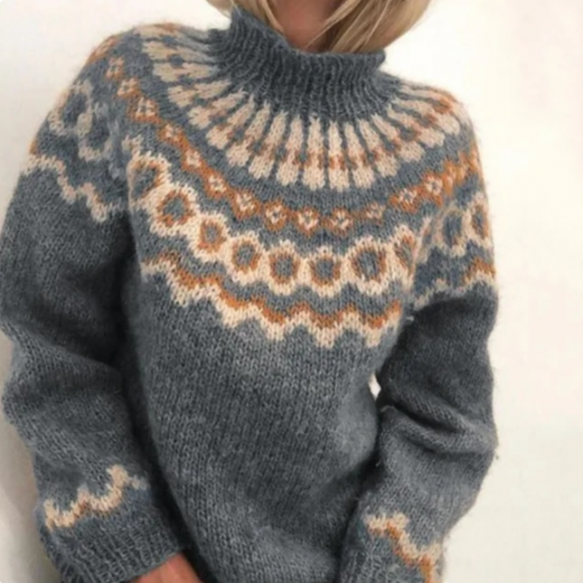 Damski sweter z golfem Else | Ciepły dzianinowy wzór geometryczny | Elegancki, luźny krój do biura i na co dzień | Miękki, trwały materiał