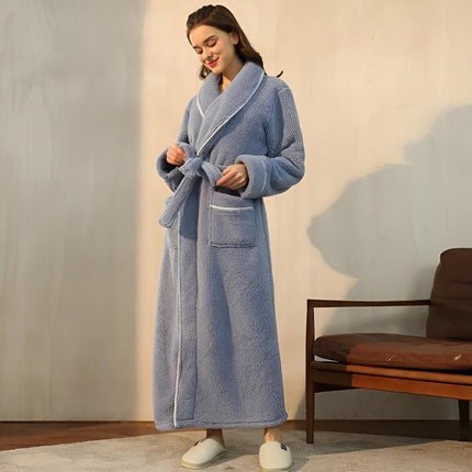 Luksusowy szlafrok z polaru Sherpa | Szlafrok unisex z szalowym kołnierzem i kieszeniami | Przytulna tkanina flanelowa w kolorze koralowym zapewnia wygodę przez cały rok | Miękka i lekka konstrukcja | Idealny prezent | Można prać w praktyce
