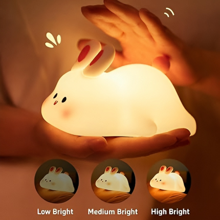 Lampka nocna z silikonowym króliczkiem | Regulowana światło | Bezpieczny dla dzieci | Akumulator | Przenośna konstrukcja | Wystrój domu | Ulga w stresie | Ciepły blask otoczenia | Materiał dla bezpiecznych dzieci, niezawierający BPA | 3 tryby oświetlenia
