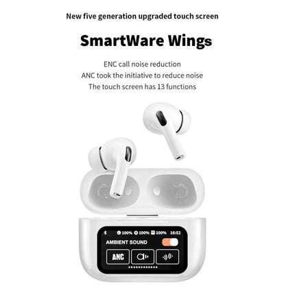 Słuchawki douszne z dotykowym dotykiem Wings z redukcją szumów | Bezprzewodowy Bluetooth 5.4 | Wbudowany Głośnik | Wodoodporność IPX4 | Dźwięk przestrzenny | Otwory na smycz | Redukcja rozmów przy uchu rozkładu | Ergonomiczna konstrukcja | Zasięg do 15 m