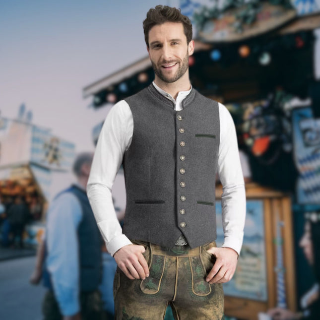 Dario | Męska autentyczna kamizelka trachtowa ze skórzanymi szelkami na Oktoberfest | Tradycyjny bawarski design