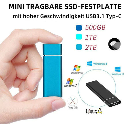 Rynka | Ultraszybki zewnętrzny dysk SSD | 520 MB/s | 1 TB/2 TB | USB 3.1 typu C | Odporne na wstrząsy aluminium | Kompaktowa konstrukcja | Zgodność z wieloma systemami inicjującymi | Srebrny/Czarny/Niebieski/Czerwony