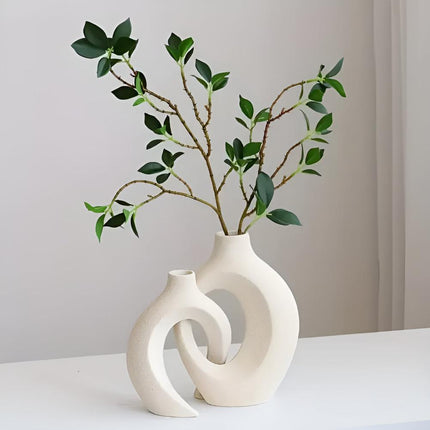 Duet wazonów Unity inspirowany stylem skandynawskim | Blokujący ceramiczny | Nowoczesny, nowoczesny wystrój salonu lub blatu | Zrównoważone materiały | Zawiera duży i mały waz | Ponadczasowe neutralne odcienie 