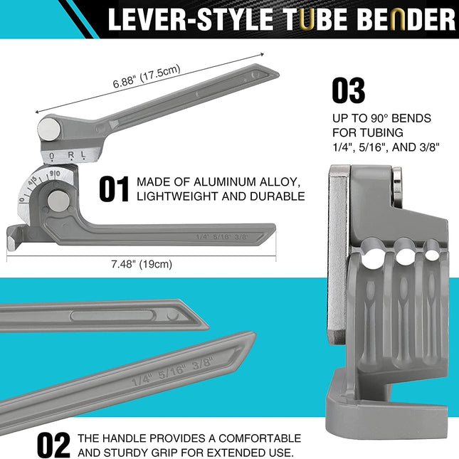 Giętarka do rur 3 w 1 | Narzędzie do gięcia 1/4" 5/16" 3/8" | Do miedzi, paliwa, aluminium, cienkiej stali | Lekkie, szare aluminium | Ergonomiczny uchwyt | Precyzyjne oznaczenia | Łuki do 90° | Hydraulika dla majsterkowiczów Motoryzacja