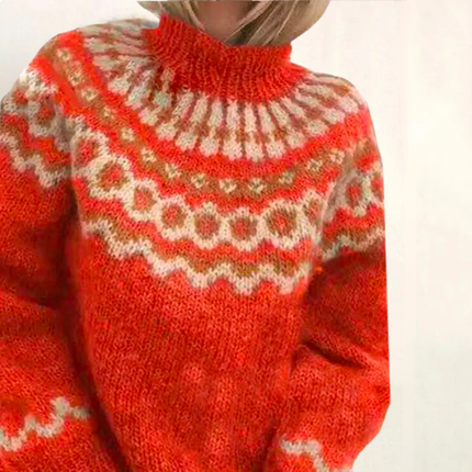Damski sweter z golfem Else | Ciepły dzianinowy wzór geometryczny | Elegancki, luźny krój do biura i na co dzień | Miękki, trwały materiał