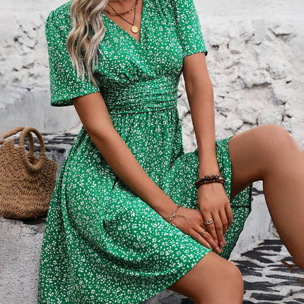 Sukienka z dekoltem w szpic dla kobiet | duży styl casual | Wszechstronny zielony | S-XL | Idealna na letnie wyjście