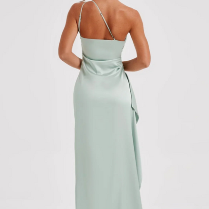 Ewa | Plisowana Satynowa Sukienka Maxi | Elegancka suknia z rozcięciem na jedno ramię na eleganckie wydarzenia