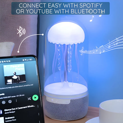 Przenośna lampa z pływającą meduzą | Głośnik Bluetooth | 8 zmieniających kolory świateł LED | Akumulator USB-C | Wystrój Pokoju | Relaks i Imprezowa Atmosfera | Intuicyjne sterowanie dotykowe | Nowoczesne urządzenie audiowizualne