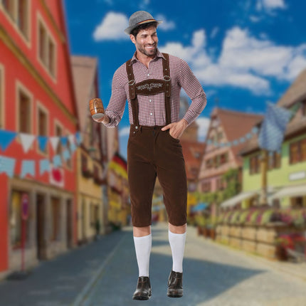 Tradycyjny bawarski strój męski Hugo Lederhosen | Trzyczęściowy strój na Oktoberfest ze skórzanymi szelkami i haftem
