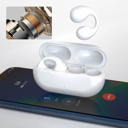 Bezprzewodowe stosowanie na przewodnictwo kostne Redukcja hałasu | Zacisk na ucho Bluetooth | Ergonomiczne chore | Trwała drewnoodporność IPX5 | Czarno-biały | Ładowanie typu C | 4-8h Odtwarzanie | Wyświetlacz mocy LED