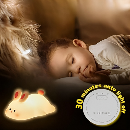 Lampka nocna z silikonowym króliczkiem | Regulowana światło | Bezpieczny dla dzieci | Akumulator | Przenośna konstrukcja | Wystrój domu | Ulga w stresie | Ciepły blask otoczenia | Materiał dla bezpiecznych dzieci, niezawierający BPA | 3 tryby oświetlenia