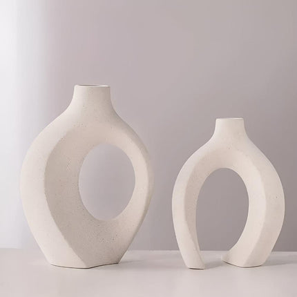 Duet wazonów Unity inspirowany stylem skandynawskim | Blokujący ceramiczny | Nowoczesny, nowoczesny wystrój salonu lub blatu | Zrównoważone materiały | Zawiera duży i mały waz | Ponadczasowe neutralne odcienie 