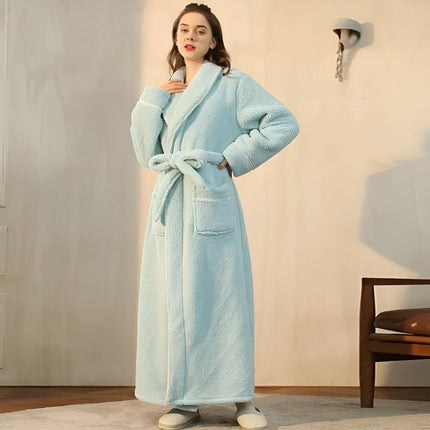 Luksusowy szlafrok z polaru Sherpa | Szlafrok unisex z szalowym kołnierzem i kieszeniami | Przytulna tkanina flanelowa w kolorze koralowym zapewnia wygodę przez cały rok | Miękka i lekka konstrukcja | Idealny prezent | Można prać w praktyce